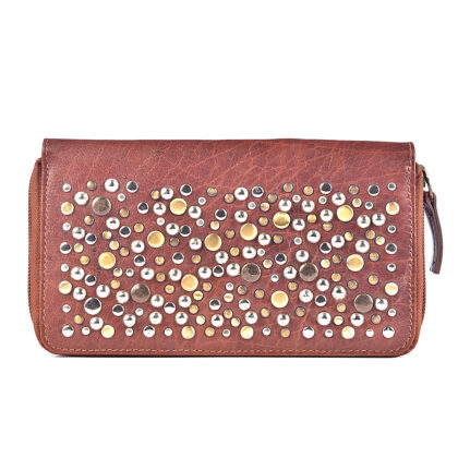 Embellished Brown Clutch Purse Zipper Closure