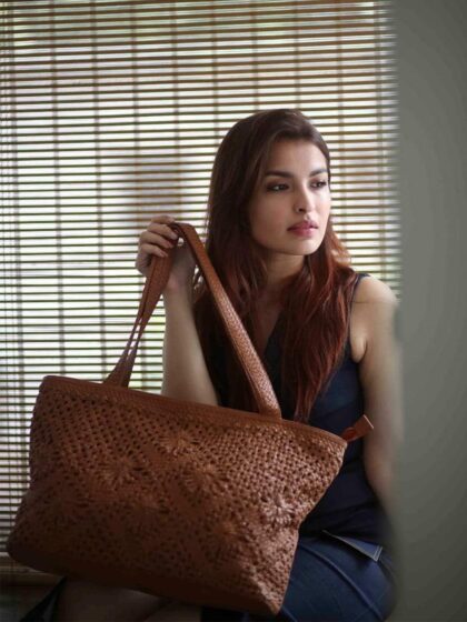 Brown Leather Tote For Women Spacious Handwoven Design