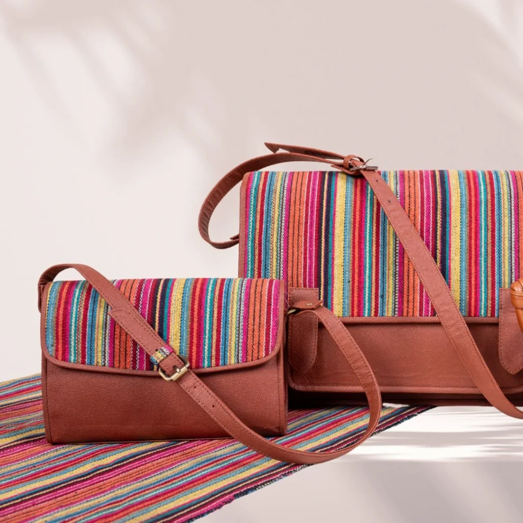 trendy lightweight stripe vegan leather shoulder hand bag